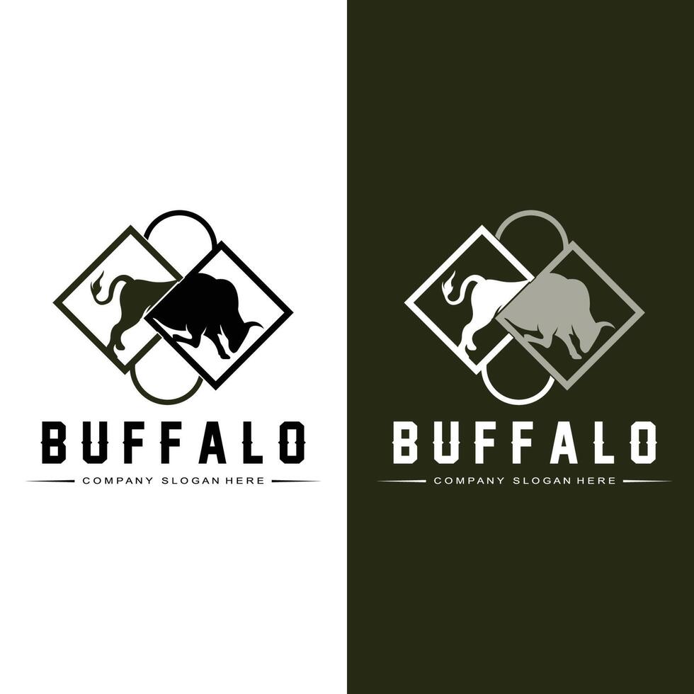 ícone de vetor de logotipo de búfalo touro de bisão, design de logotipo retrô vintage de animais de fazenda