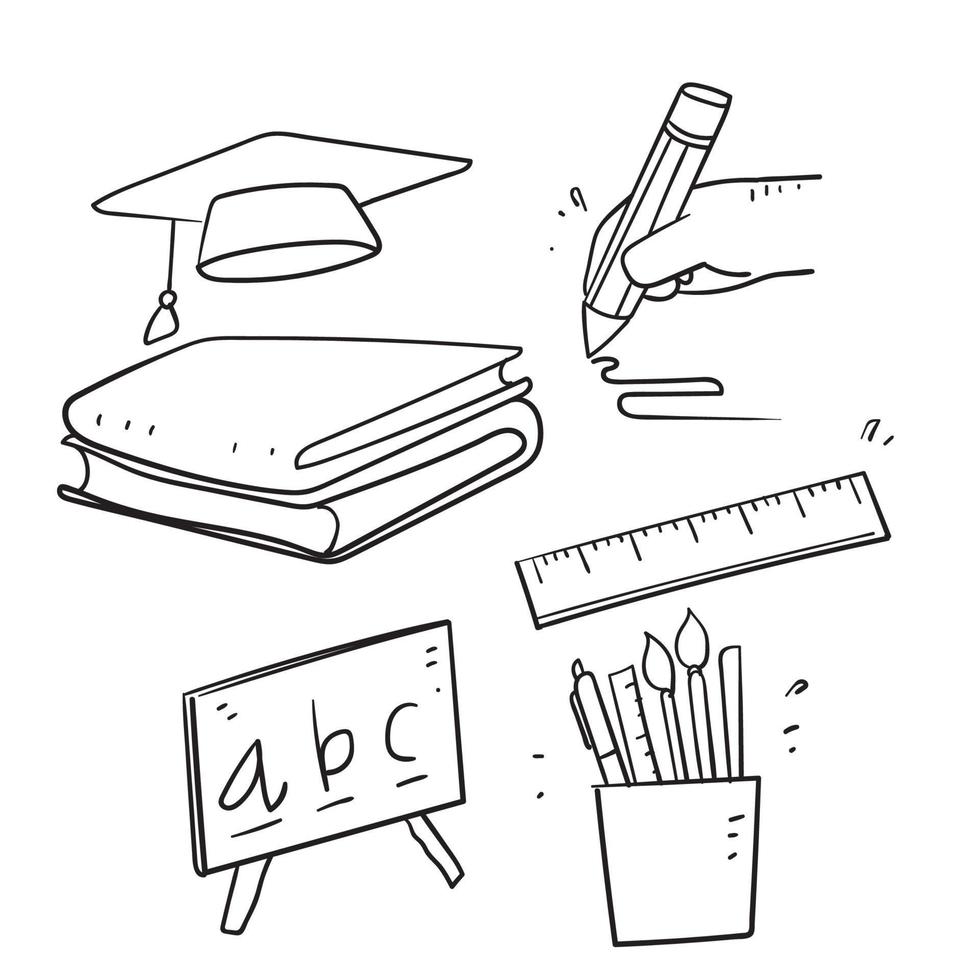 doodle desenhado à mão de volta à ilustração de coleção de ícone da escola isolada vetor