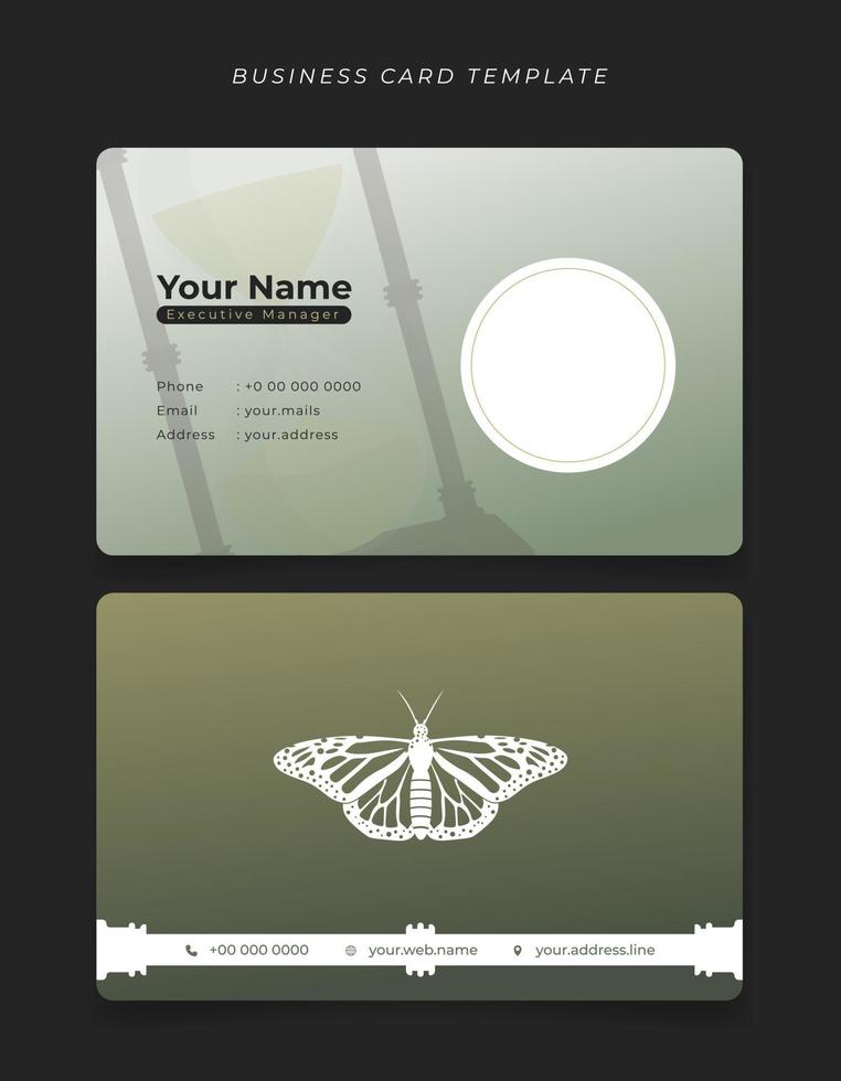 cartão de identificação ou modelo de cartão de visita com borboleta voadora nas costas para design de identidade do funcionário vetor
