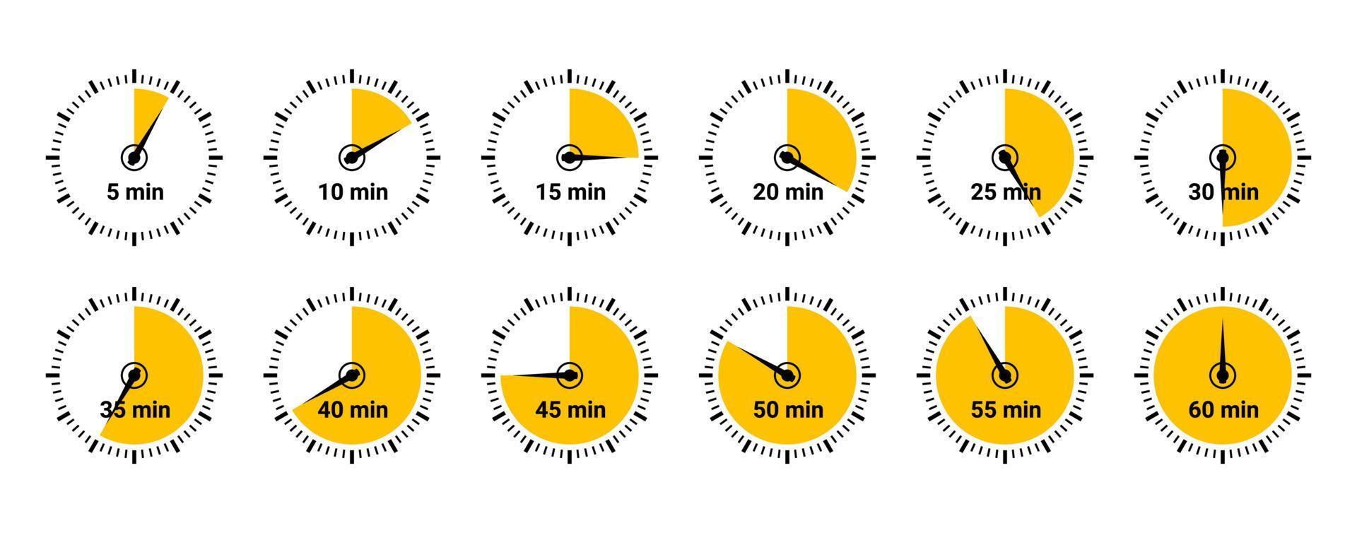 coleção de ícones do temporizador. conjunto de ícones de cronômetro do temporizador. contagem regressiva de 0 a 60 segundos. vetor