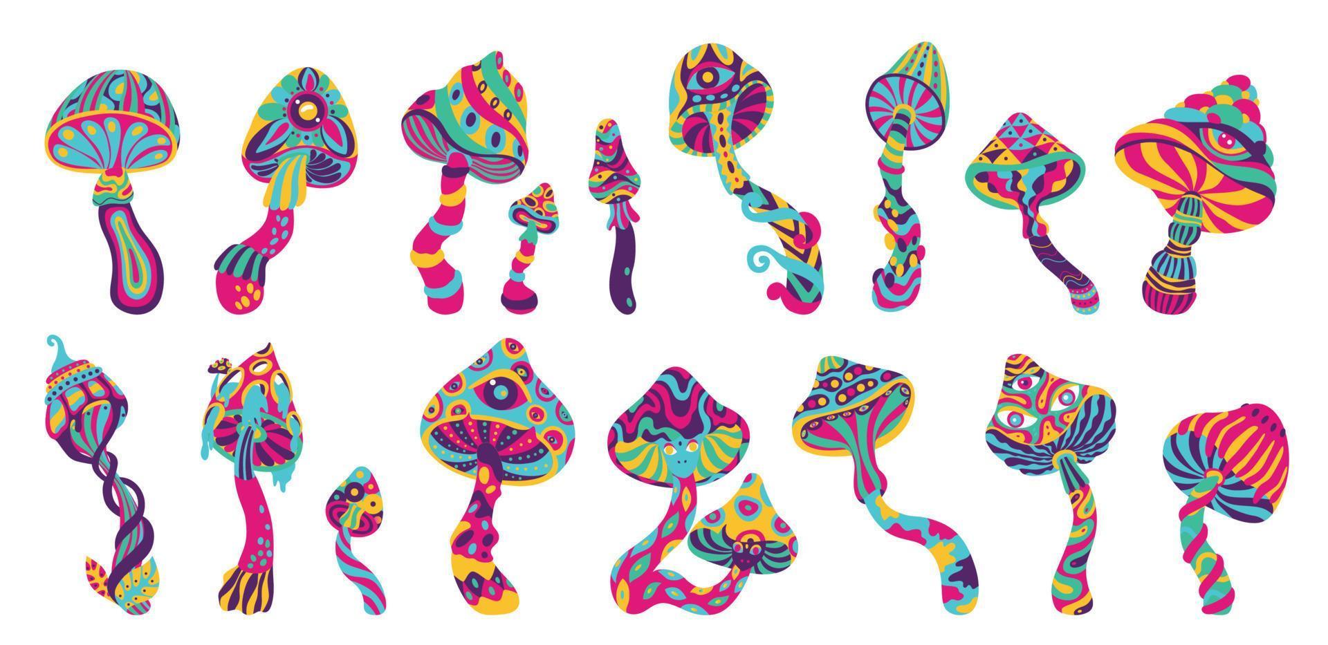 conjunto de ícones de cogumelos trippy vetor