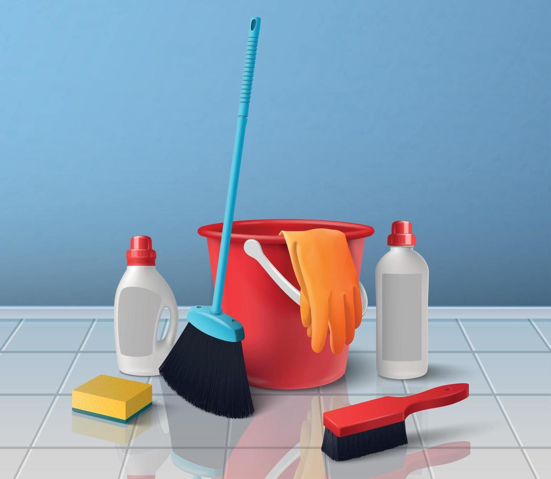 conceito de produtos de limpeza doméstica vetor