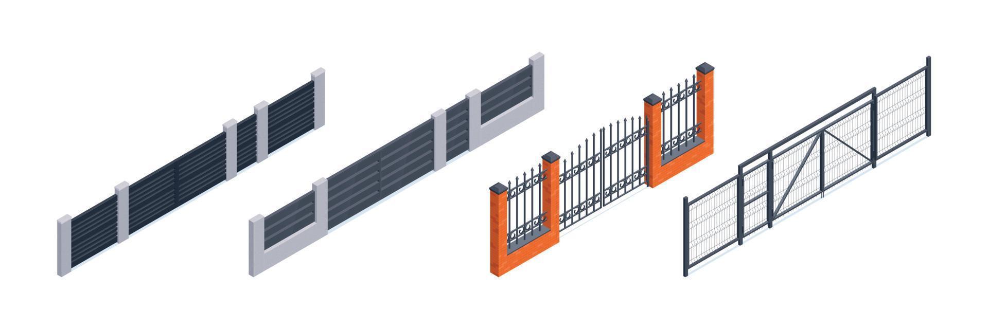 conjunto de portões isométricos vetor