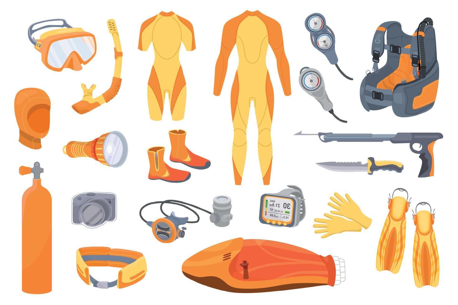 conjunto de ícones de equipamento de mergulho vetor