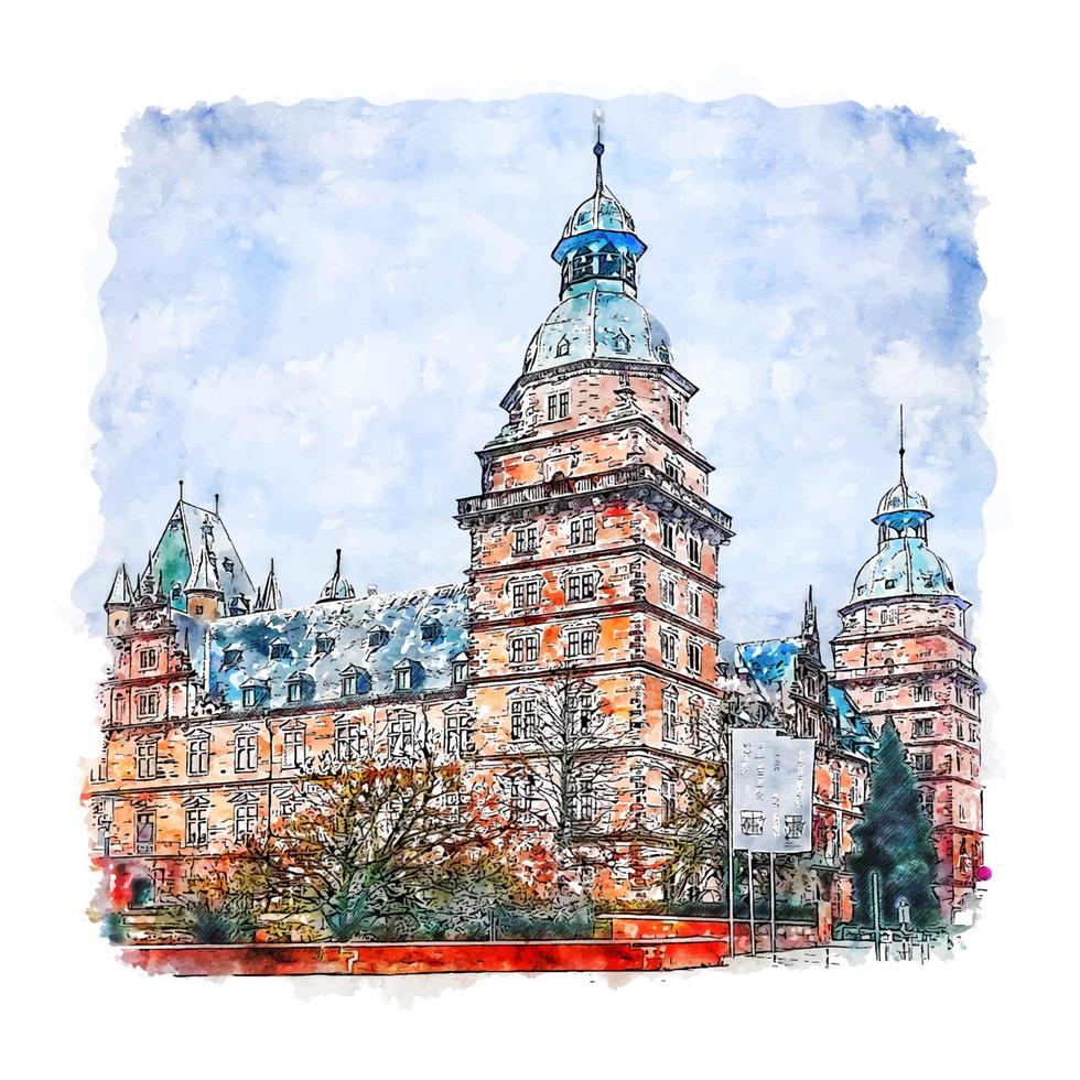 aschaffenburg alemanha esboço em aquarela ilustração desenhada à mão vetor