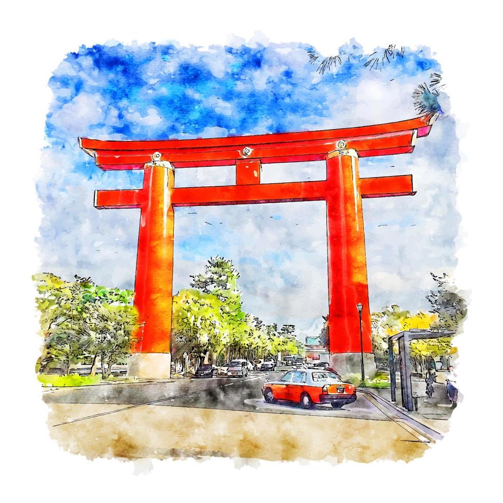 kyoto japão esboço em aquarela ilustração desenhada à mão vetor