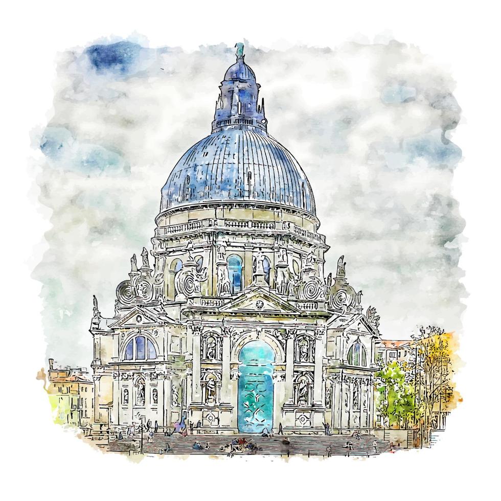 santa maria della salute esboço em aquarela ilustração desenhada à mão vetor