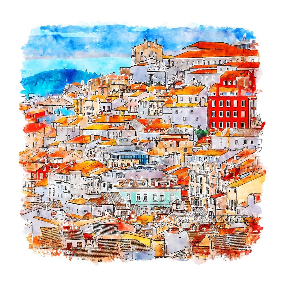 coimbra portugal esboço em aquarela ilustração desenhada à mão vetor