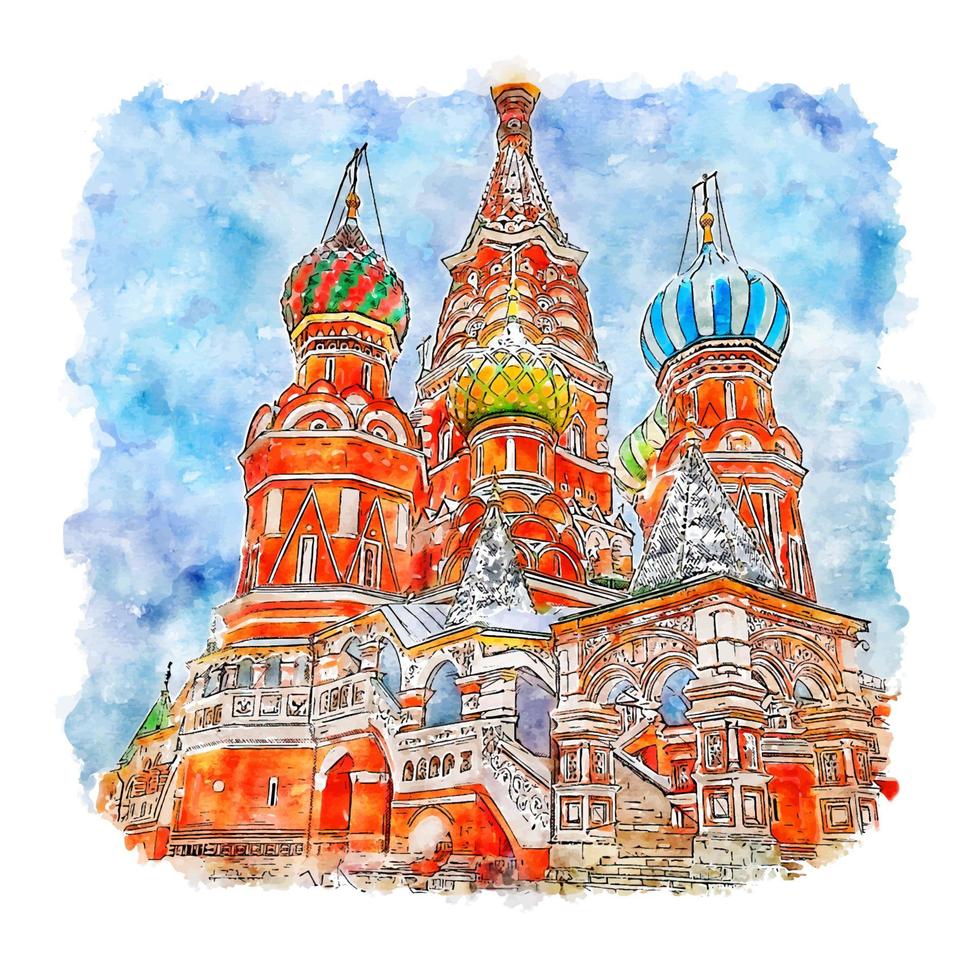 arquitetura castelo rússia esboço em aquarela ilustração desenhada à mão vetor