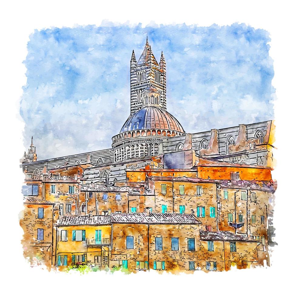 siena itália esboço em aquarela ilustração desenhada à mão vetor