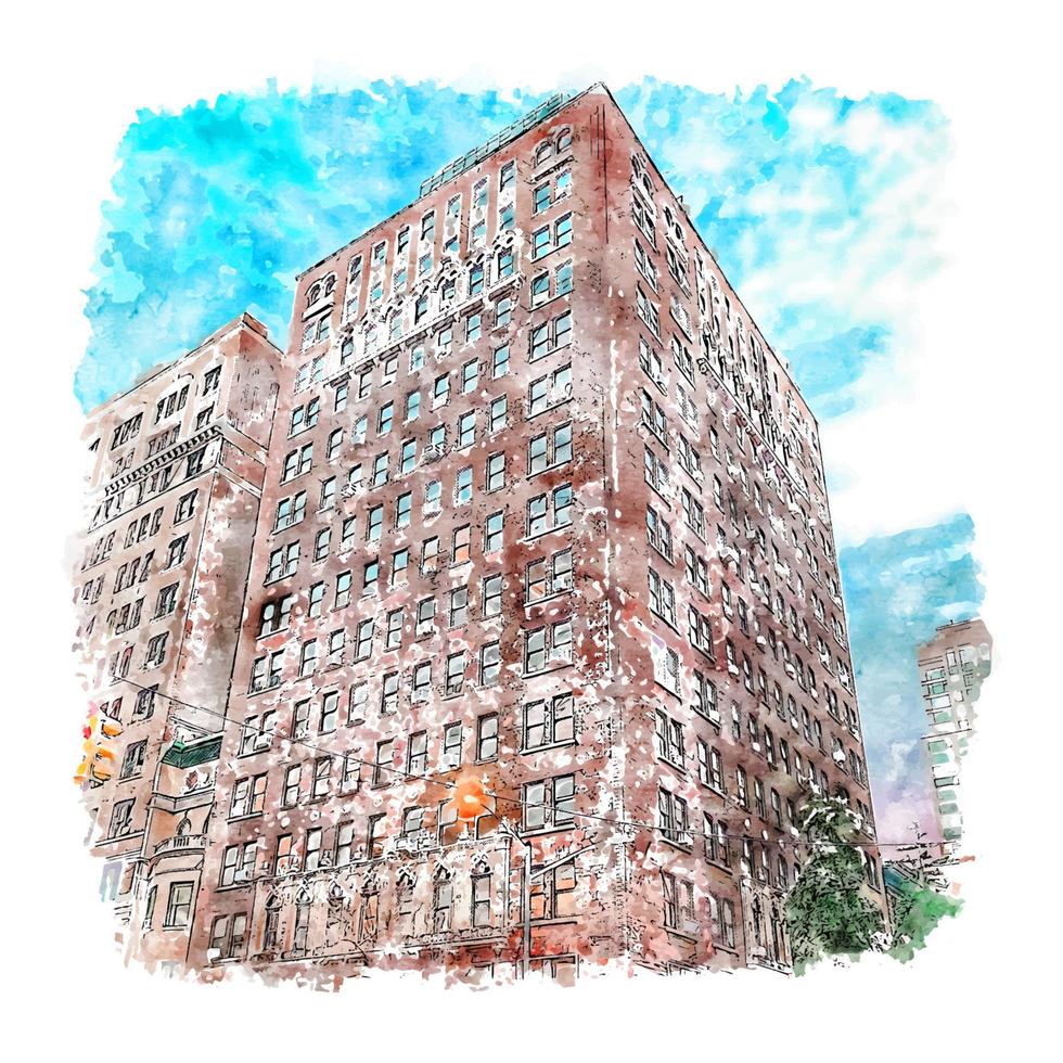 arquitetura nova york esboço em aquarela ilustração desenhada à mão vetor