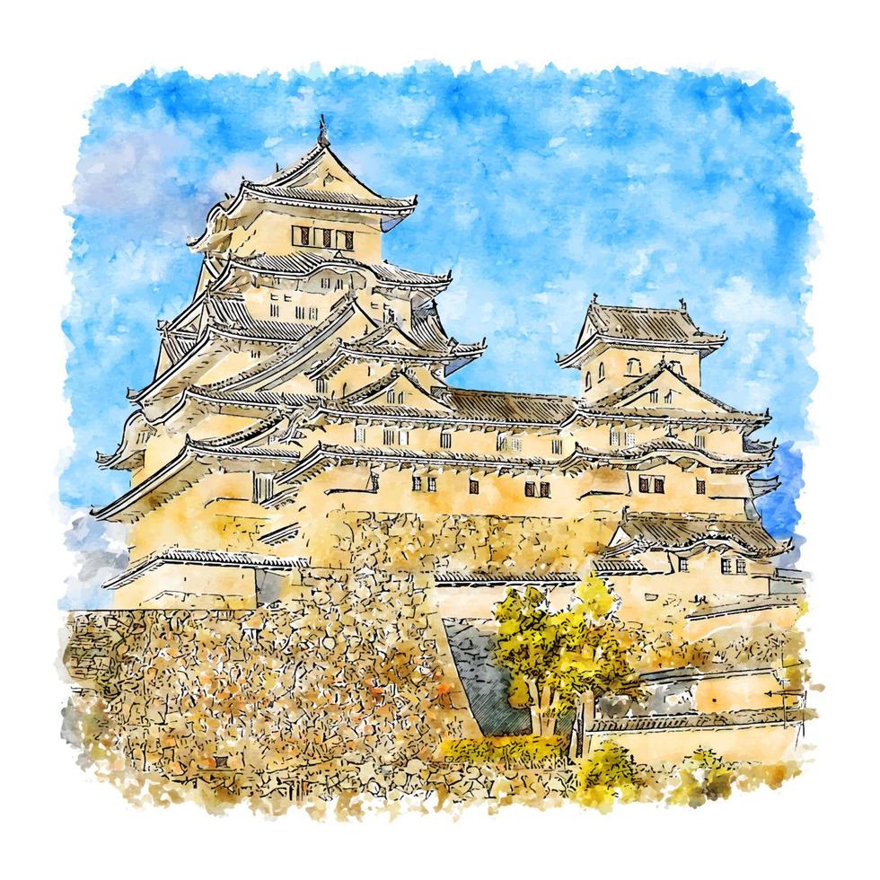 hyogo japão desenho em aquarela ilustração desenhada à mão vetor