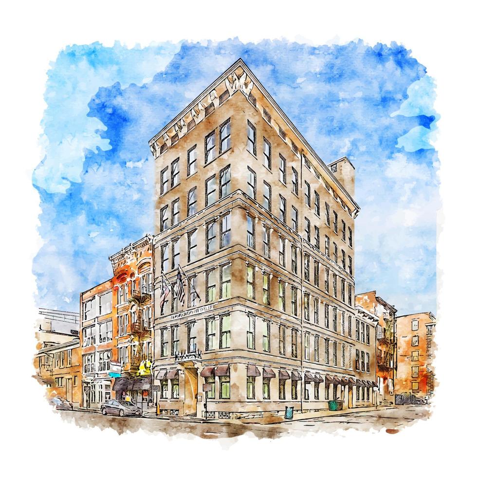 centro de cincinnati estados unidos desenho em aquarela ilustração desenhada à mão vetor