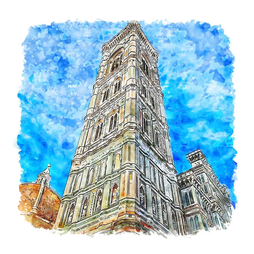 campanile di giotto espanha esboço em aquarela ilustração desenhada à mão vetor