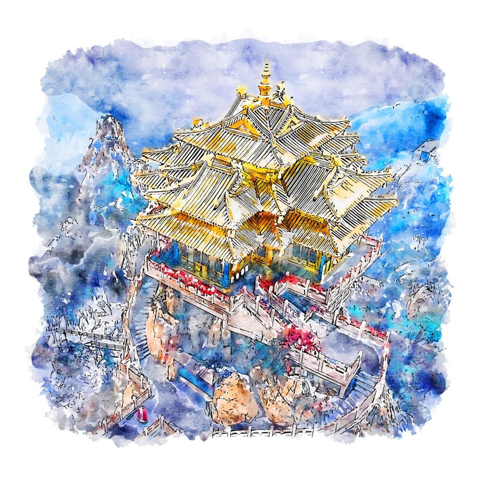 luoyang província de henan china esboço em aquarela ilustração desenhada à mão vetor