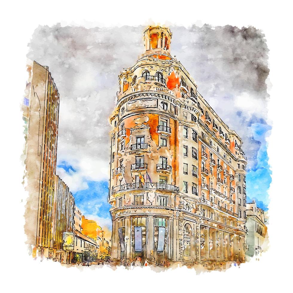 arquitetura valência desenho em aquarela ilustração desenhada à mão vetor