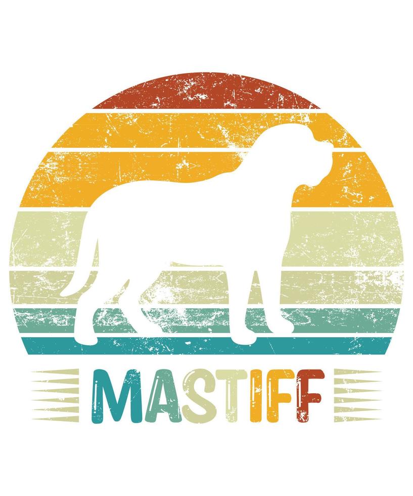 engraçado mastim vintage retro pôr do sol silhueta presentes amante de cães proprietário de cães camiseta essencial vetor