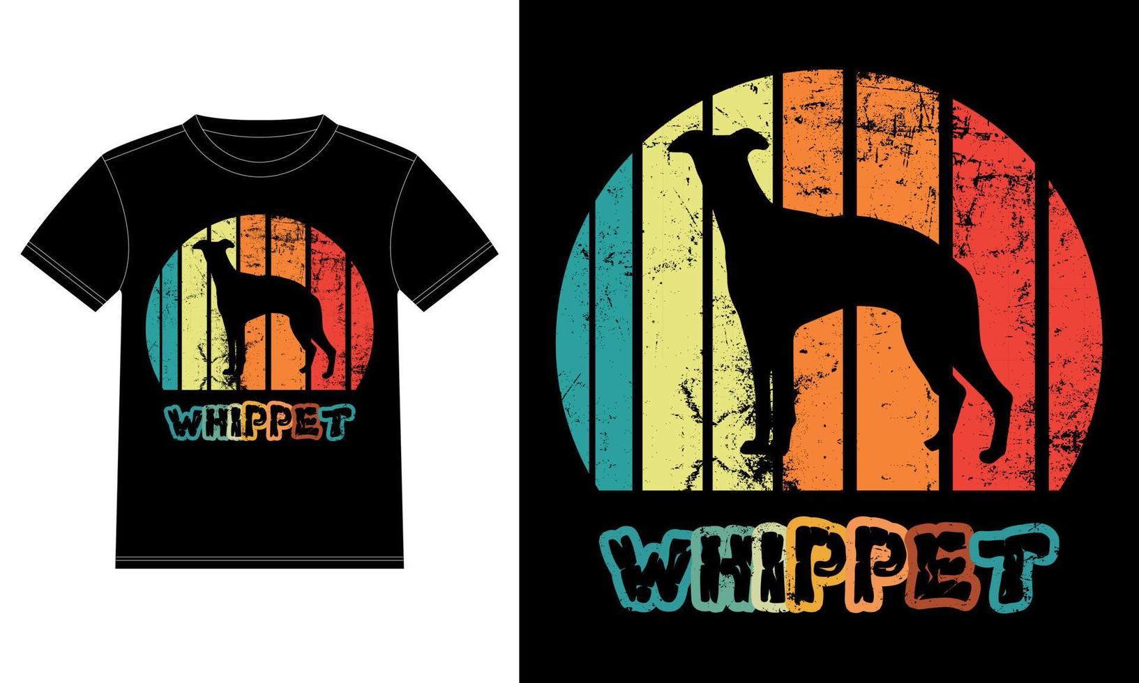 engraçado whippet vintage retro pôr do sol silhueta presentes amante de cães proprietário de cães camiseta essencial vetor