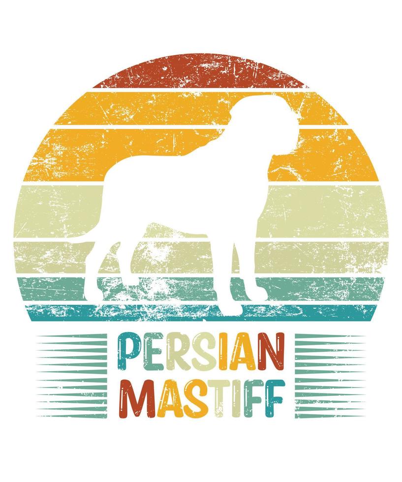 engraçado mastim persa vintage retro pôr do sol silhueta presentes amante de cães proprietário de cães camiseta essencial vetor