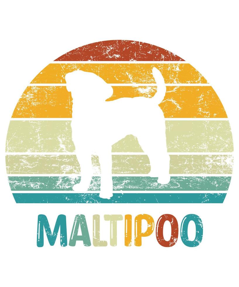 engraçado maltipoo vintage retro pôr do sol silhueta presentes amante de cães proprietário de cães camiseta essencial vetor