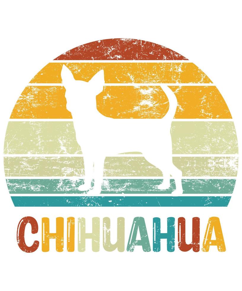 engraçado chihuahua vintage retro pôr do sol silhueta presentes amante de cães proprietário de cães camiseta essencial vetor