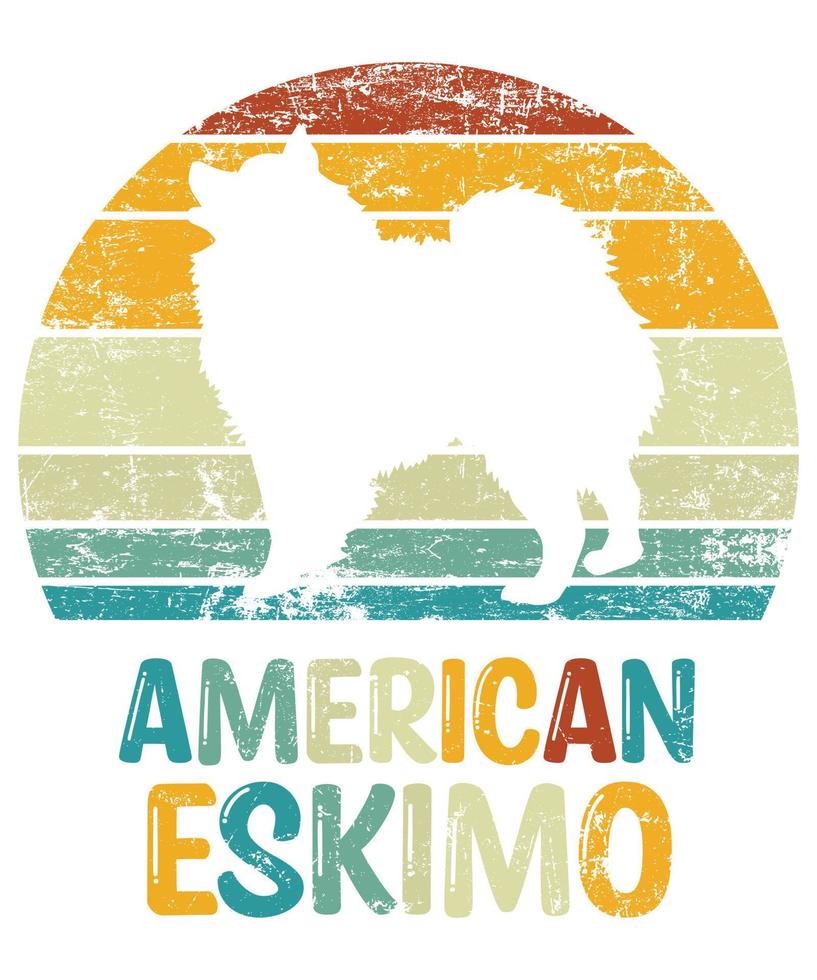 engraçado american esquimó vintage retro pôr do sol silhueta presentes amante de cães proprietário de cães camiseta essencial vetor