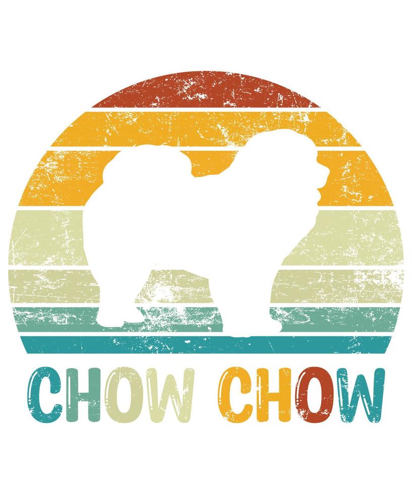 engraçado chow chow vintage retro pôr do sol silhueta presentes amante de cães proprietário de cães camiseta essencial vetor