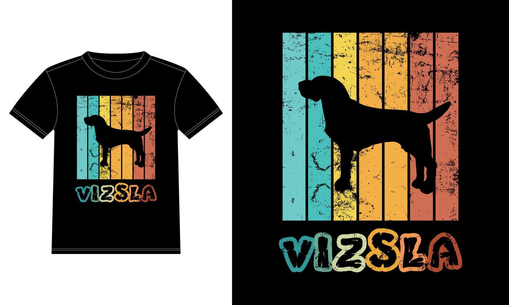 engraçado modelo de design de camiseta vizsla retro vintage sunset, placa vizsla, adesivo de janela de carro, vagem, capa, fundo branco isolado, presente de silhueta para amante de vizsla vetor