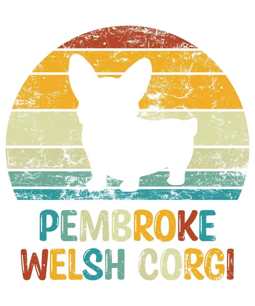 engraçado pembroke welsh corgi vintage retro pôr do sol silhueta presentes amante de cães proprietário de cães camiseta essencial vetor