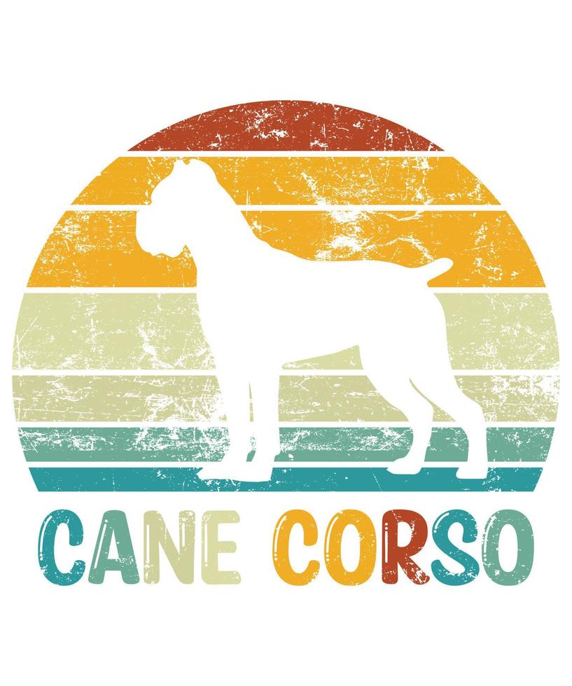 engraçado cane corso vintage retro pôr do sol silhueta presentes amante de cães proprietário de cães camiseta essencial vetor