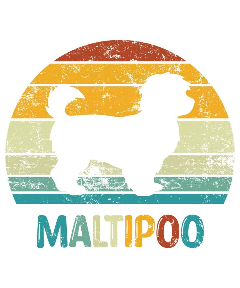 engraçado maltipoo vintage retro pôr do sol silhueta presentes amante de cães proprietário de cães camiseta essencial vetor