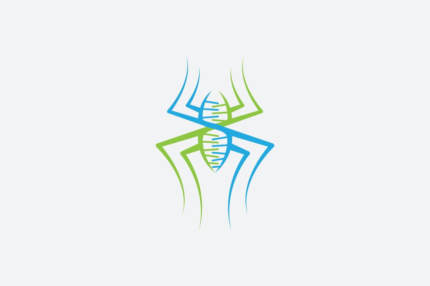 logotipo da aranha do DNA com uma combinação de uma aranha e DNA como ícone. vetor