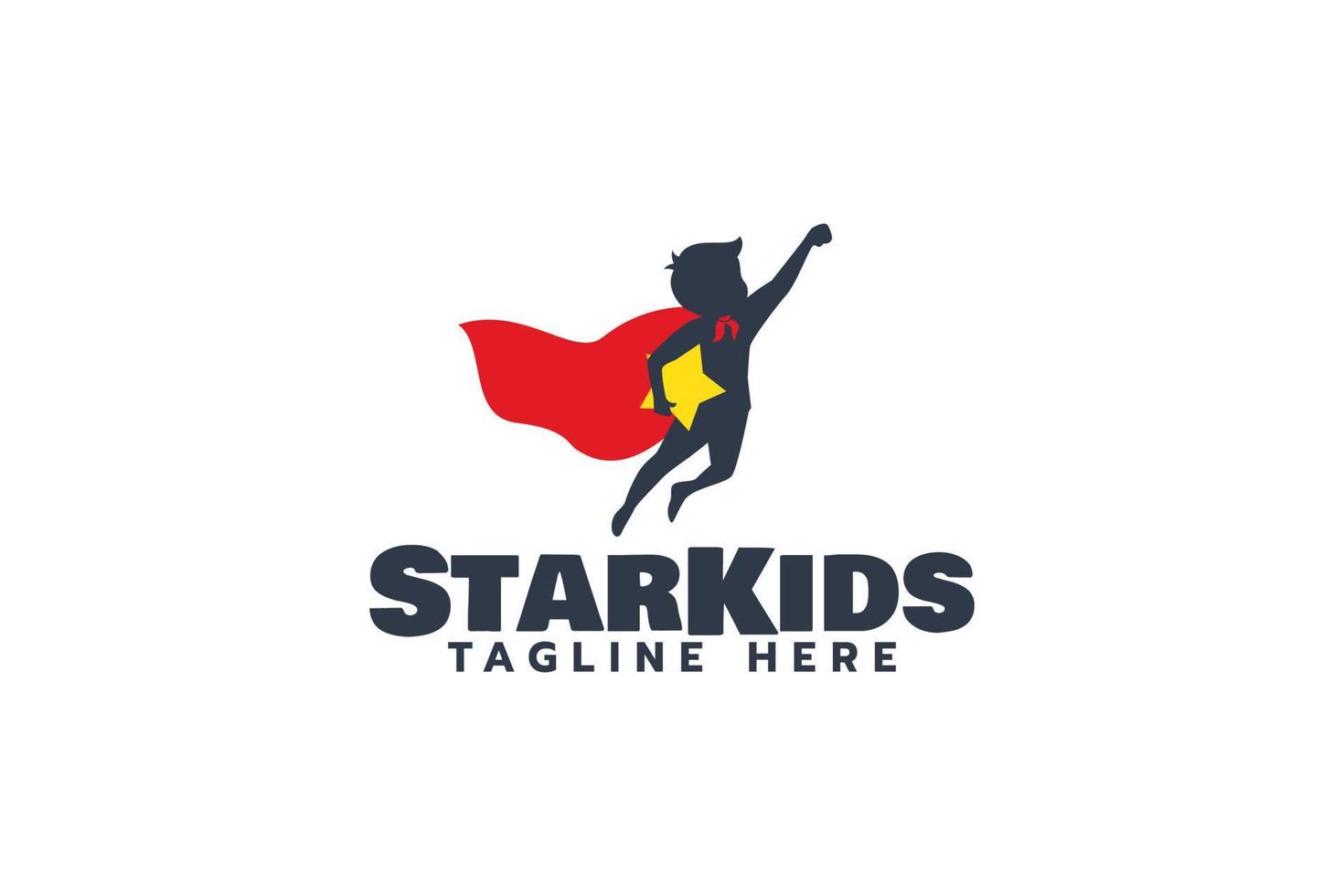 um logotipo simples com uma super criança pulando enquanto segura uma estrela vetor
