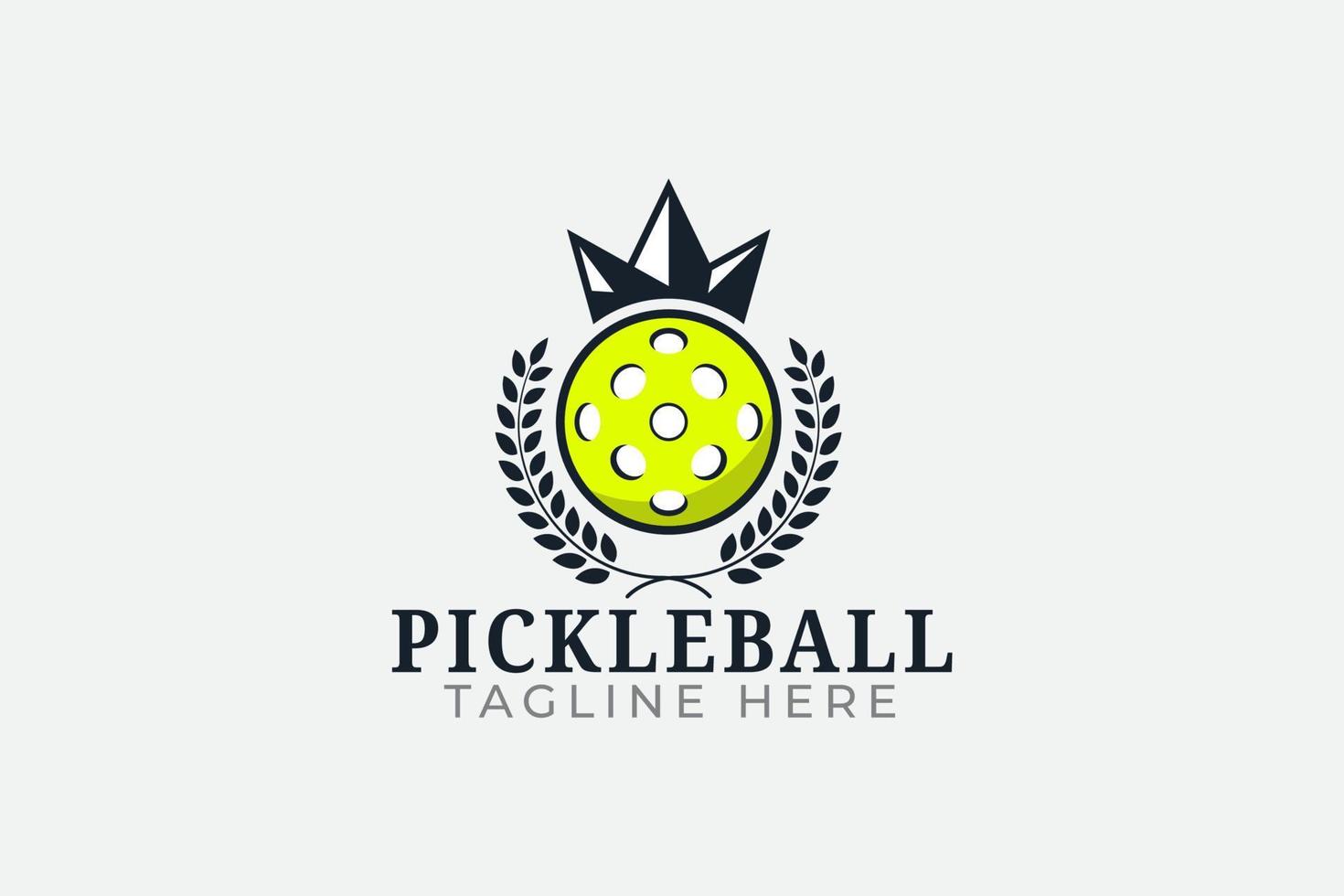 logotipo da associação de pickleball com imagem de uma coroa acima da bola. vetor