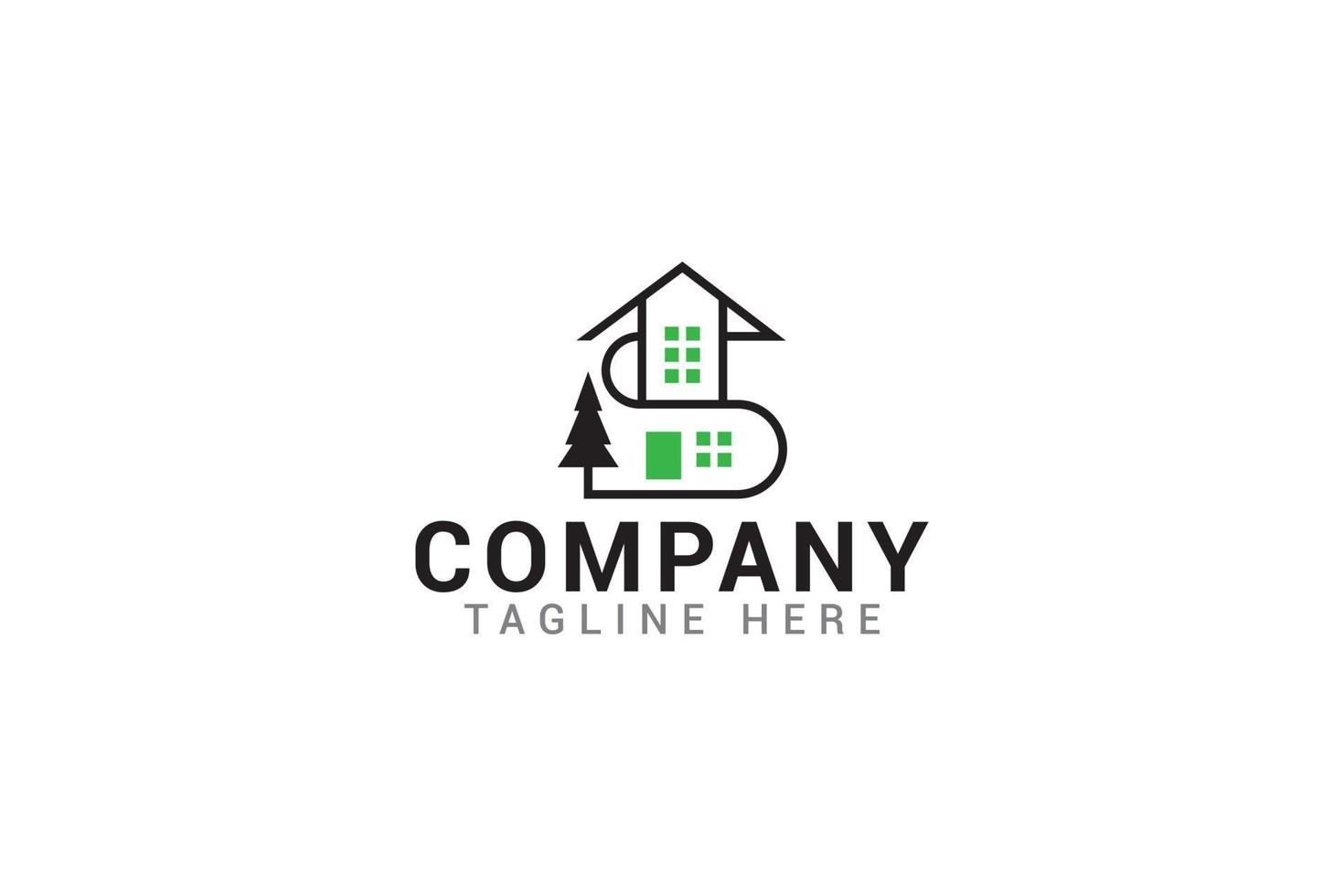 logotipo da casa com uma combinação de uma casa, pinho e letra s como ícone. vetor