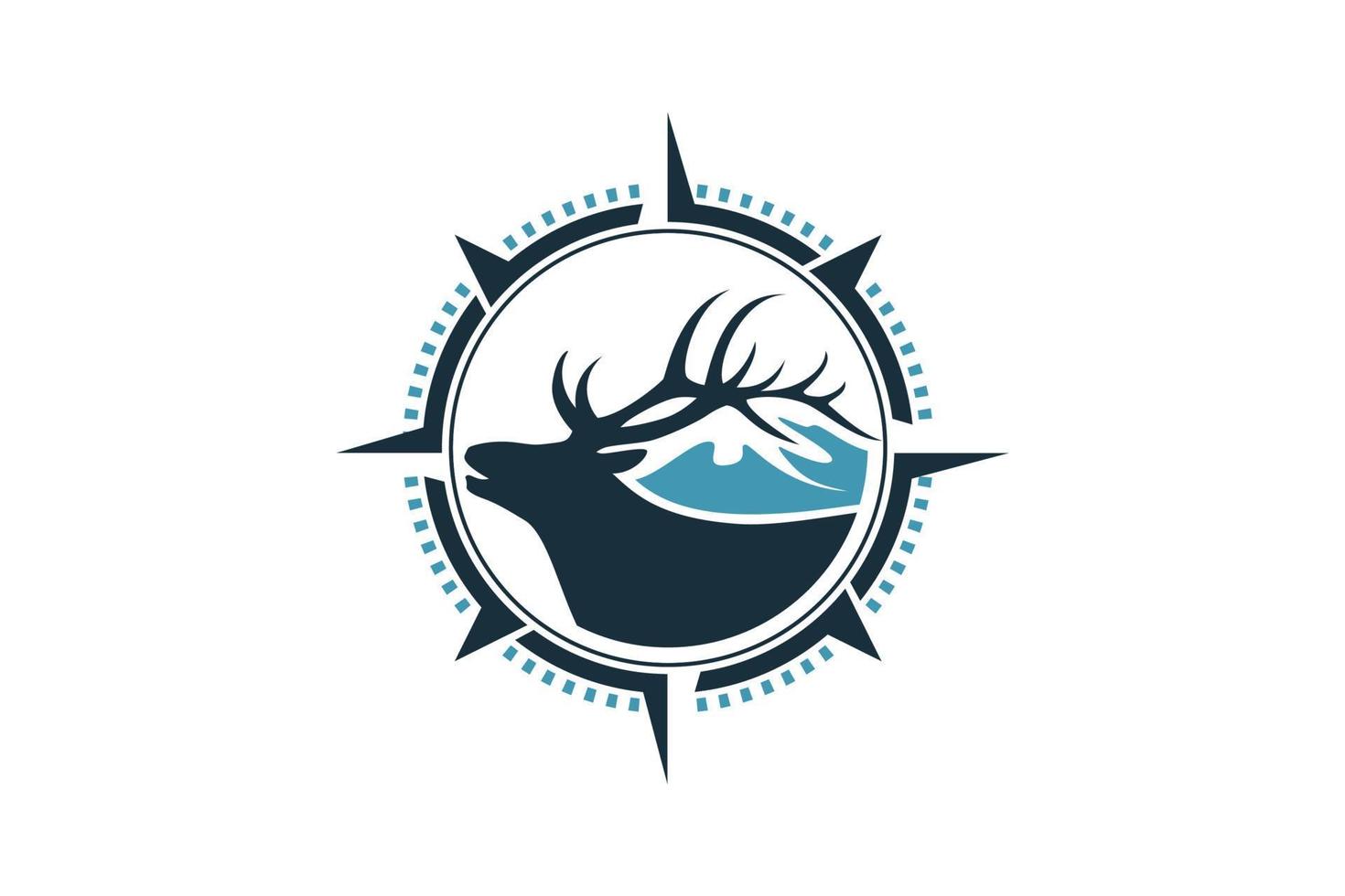 logotipo de veado da montanha com uma combinação de veado, montanhas e bússola. vetor