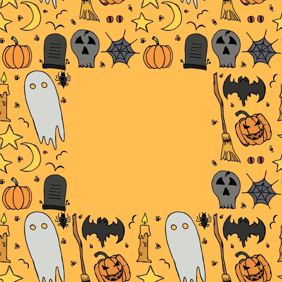 fundo de dia das bruxas. doodle vector moldura de halloween com lugar para texto