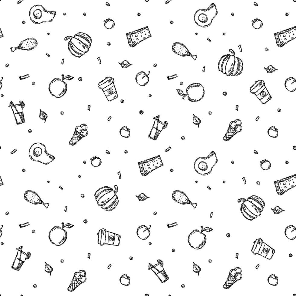 conjunto de ícones sobre o tema da comida. vetor de alimentos. doodle vector com ícones de comida preto e branco. padrão de comida. vetor livre