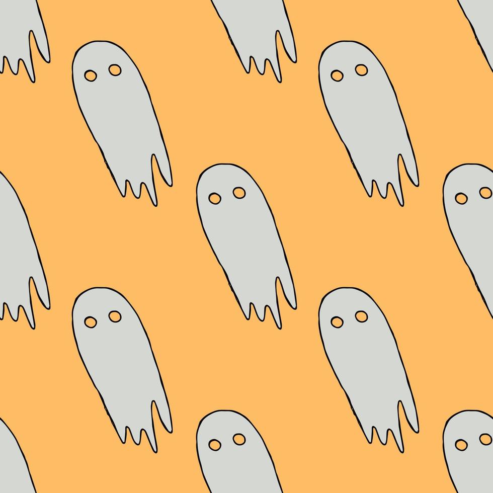 sem costura padrão de halloween com fantasma. fundo vetorial com doodle ícones fantasmas de halloween vetor