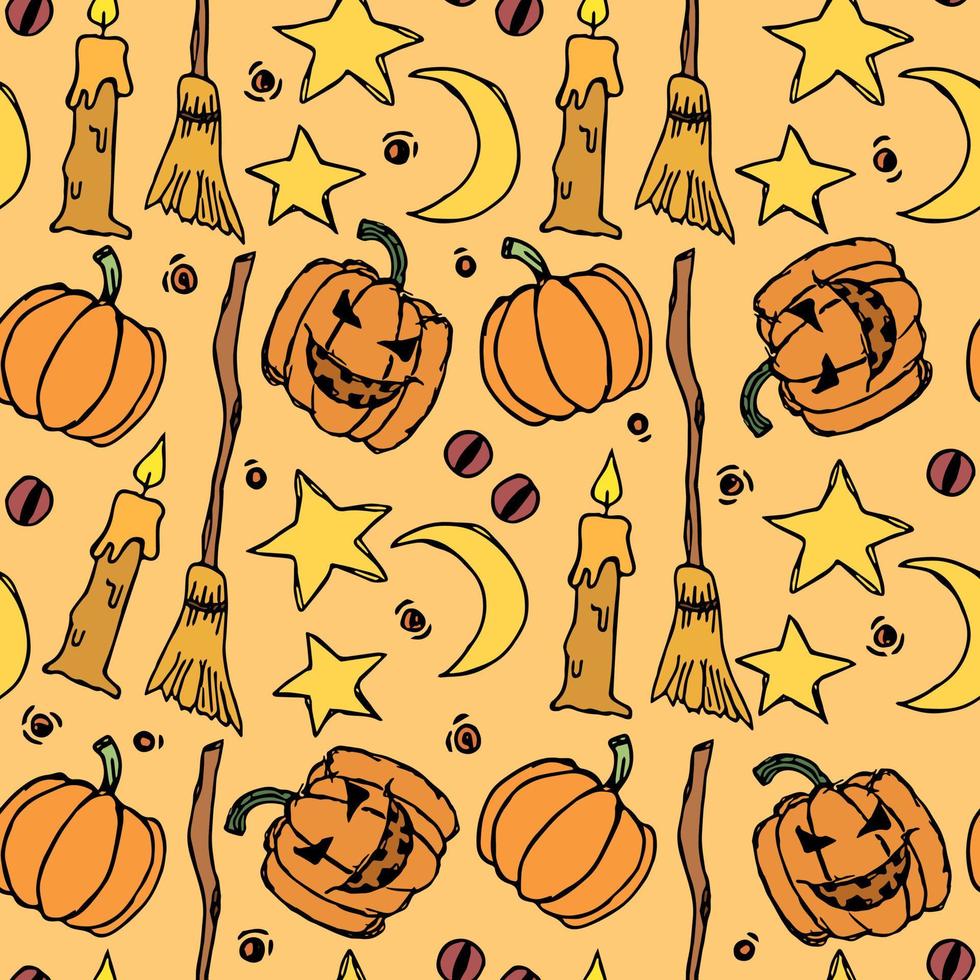 padrão de halloween sem costura. fundo de dia das bruxas doodle vetor