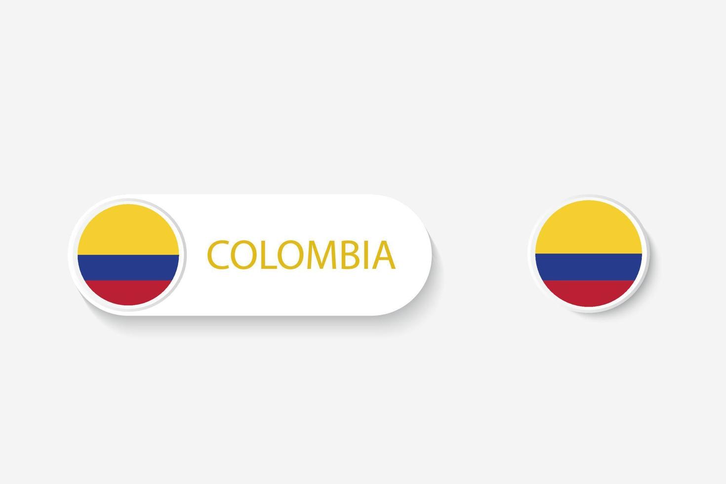 bandeira de botão da colômbia na ilustração de forma oval com a palavra da colômbia. e botão bandeira Colômbia. vetor