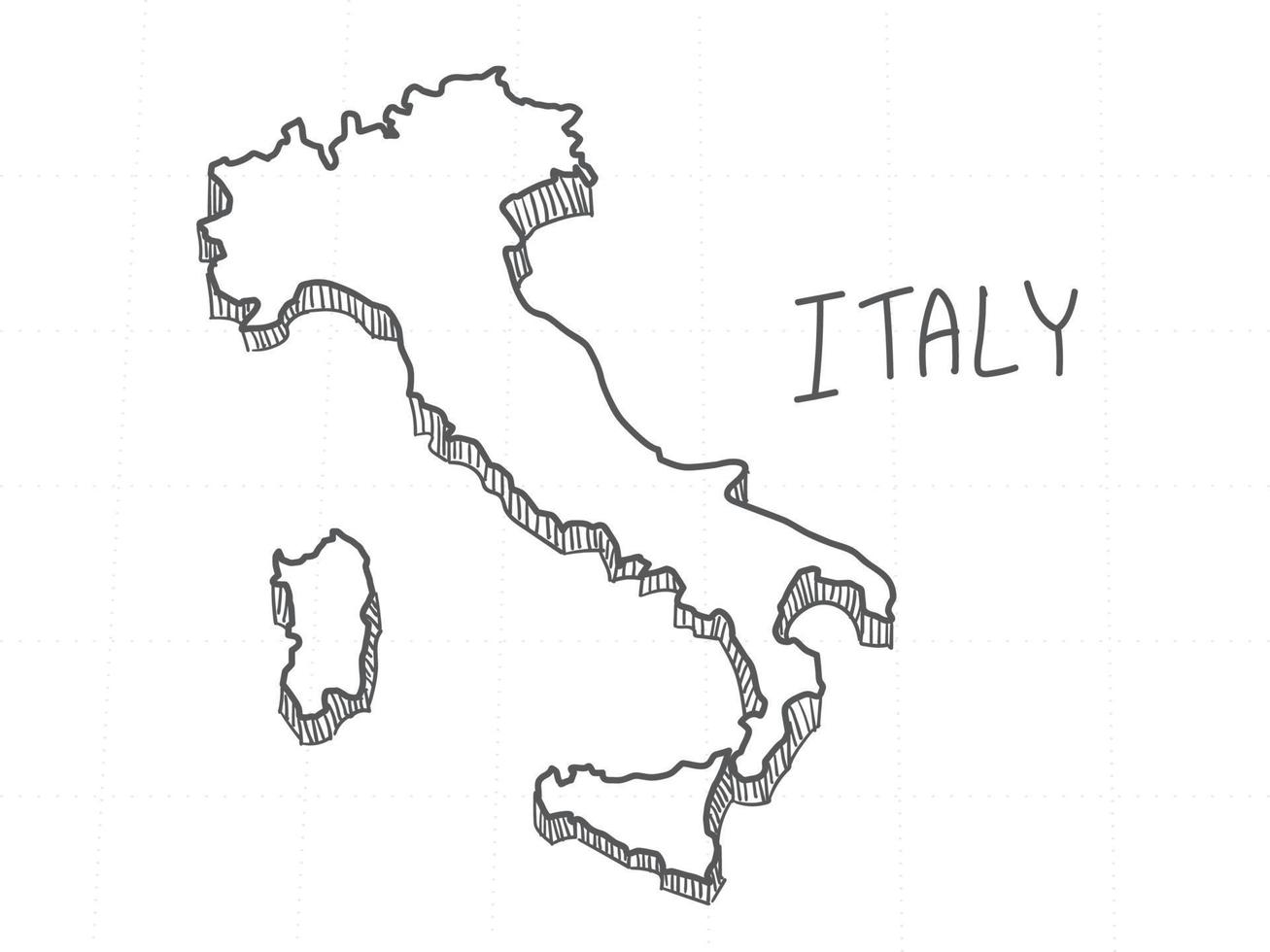 mão desenhada do mapa 3d da Itália em fundo branco. vetor