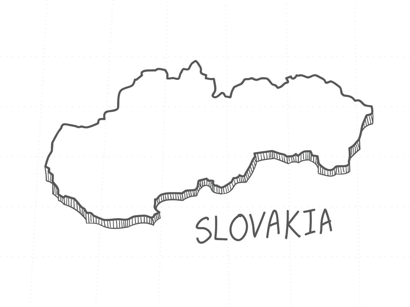 mão desenhada do mapa 3d da Eslováquia em fundo branco. vetor