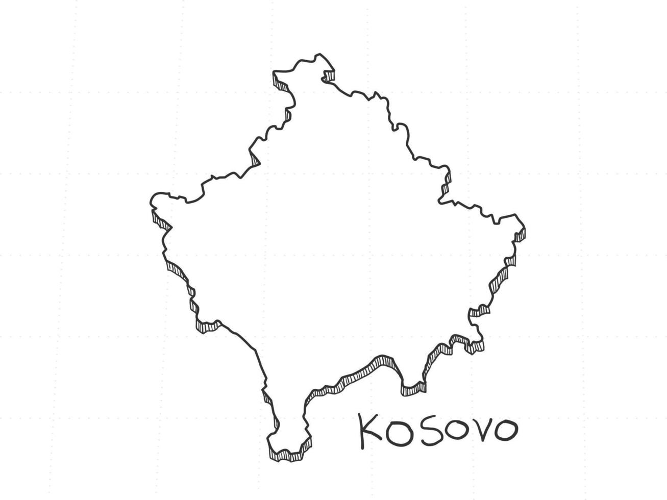 mão desenhada do mapa 3d do Kosovo em fundo branco. vetor