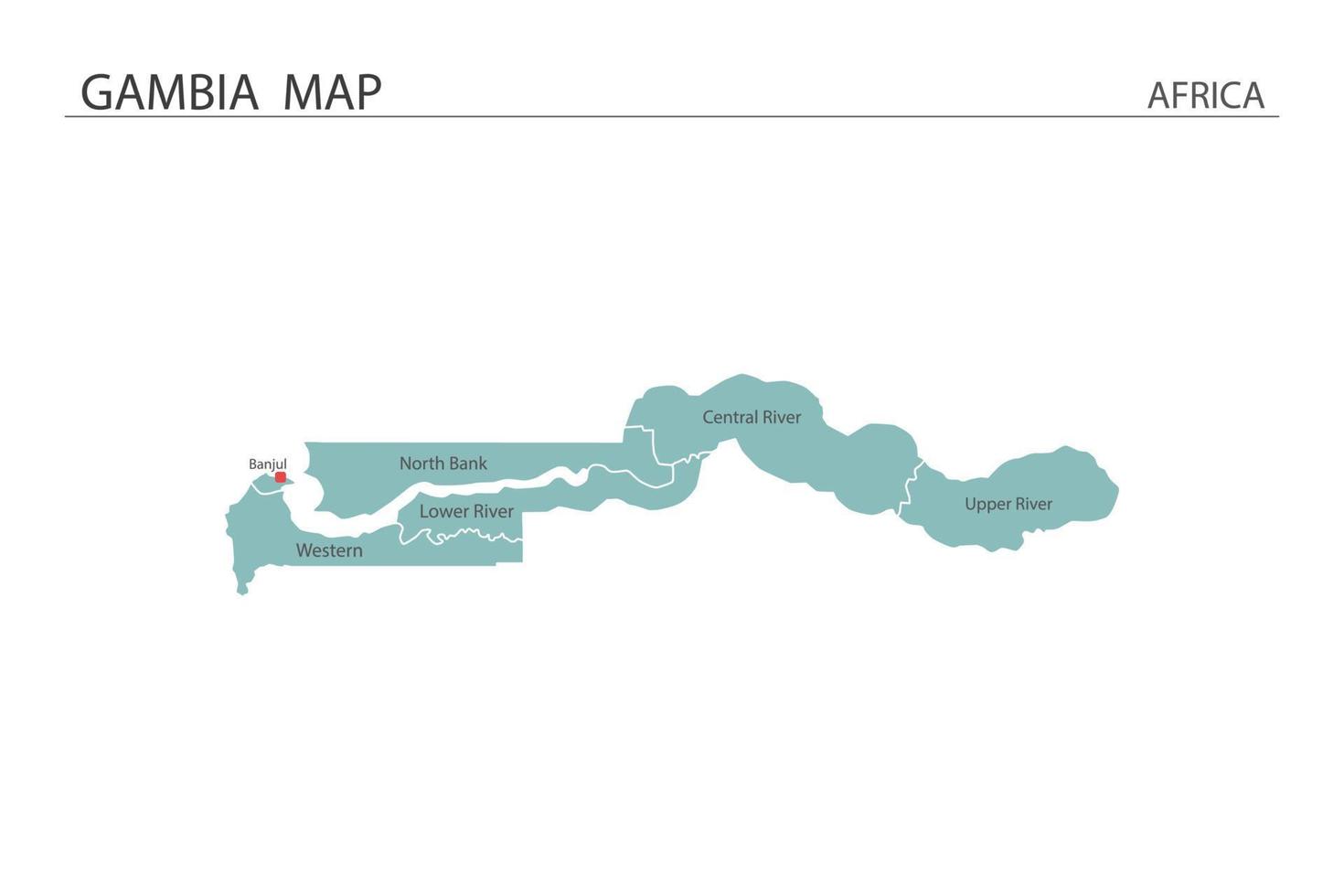 Gâmbia ilustração vetorial de mapa em fundo branco. mapa tem todas as províncias e marca a capital da gâmbia. vetor