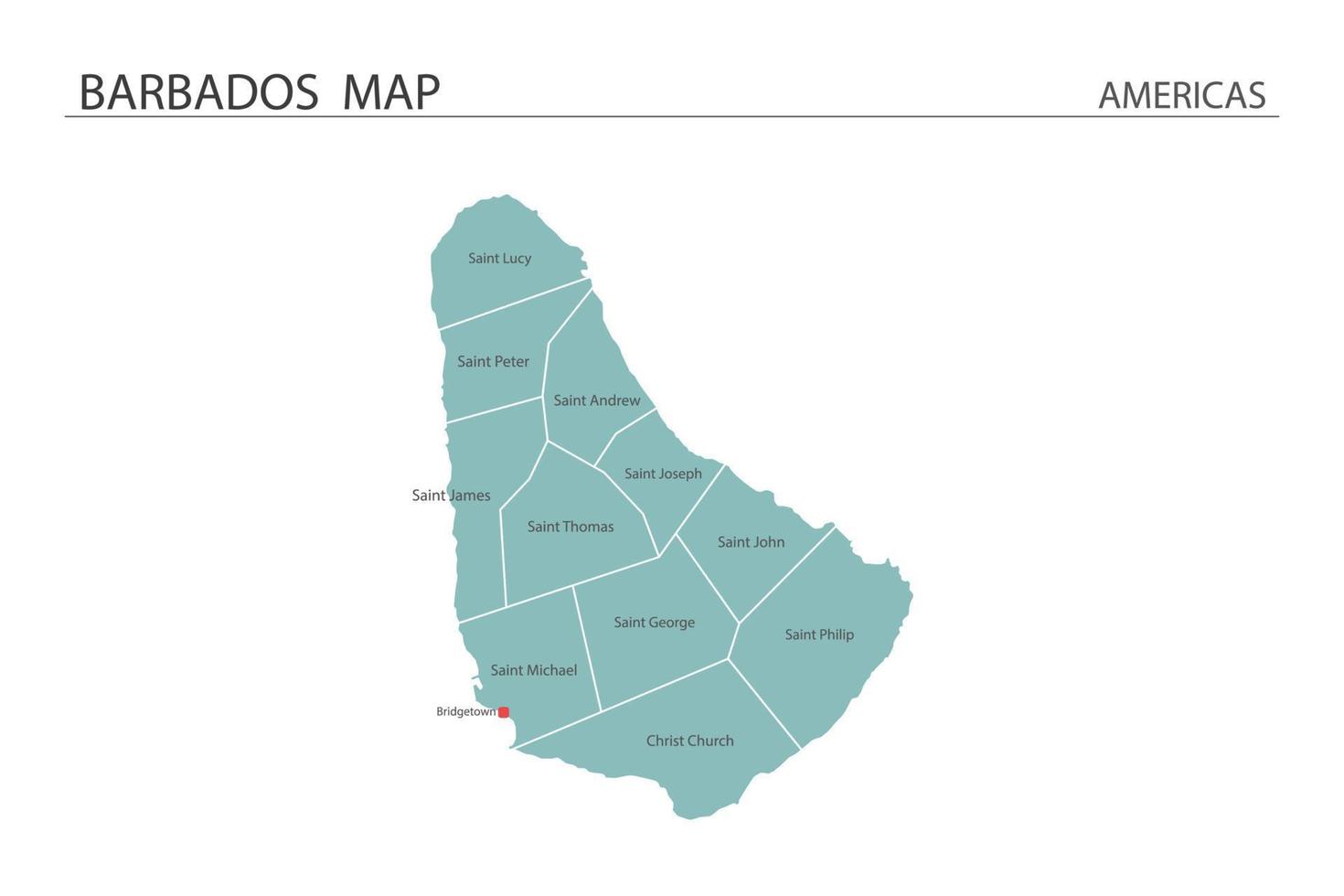 barbados mapa ilustração vetorial sobre fundo branco. mapa tem todas as províncias e marca a capital de barbados. vetor