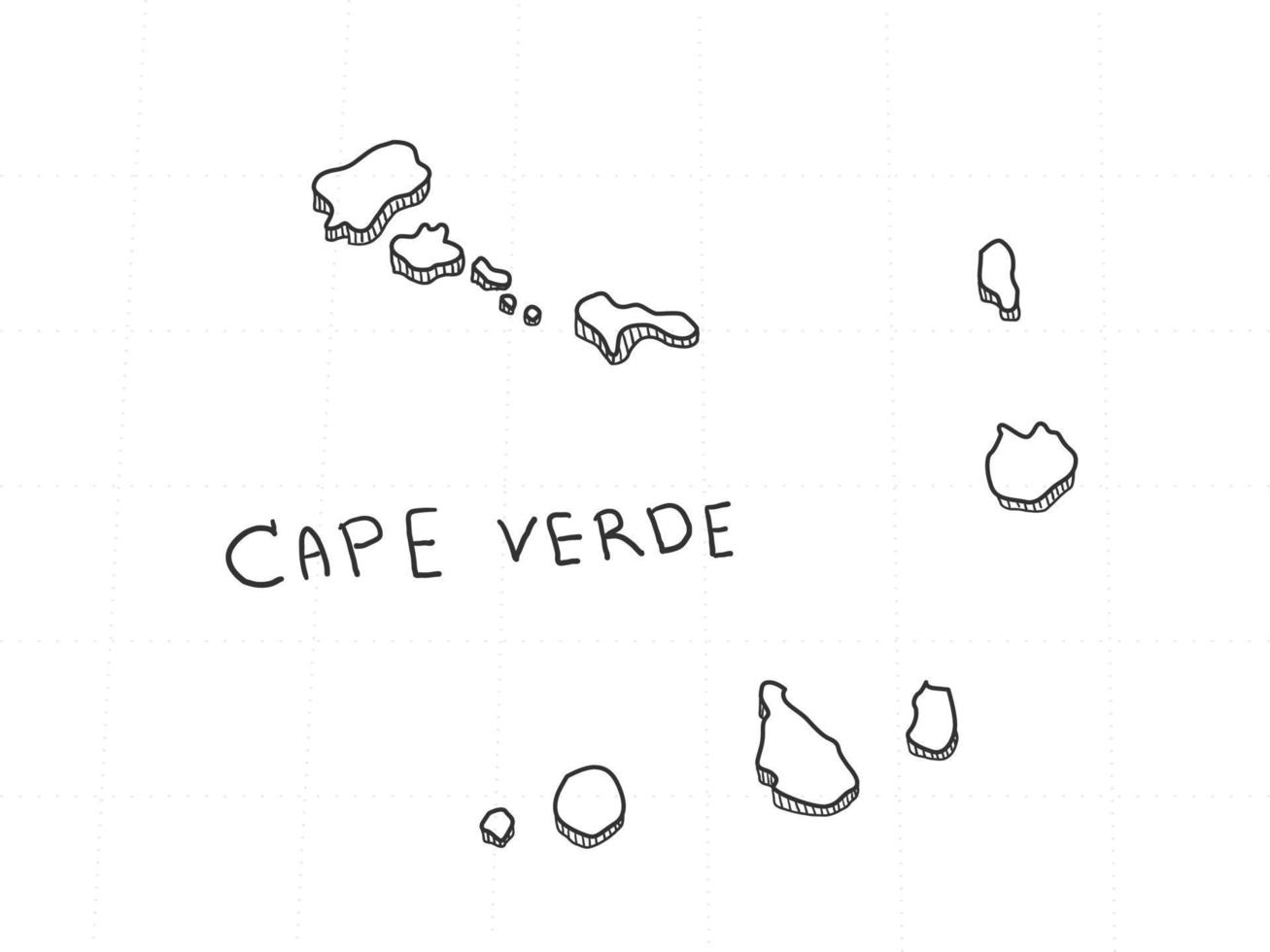 mão desenhada do mapa 3d de cabo verde sobre fundo branco. vetor