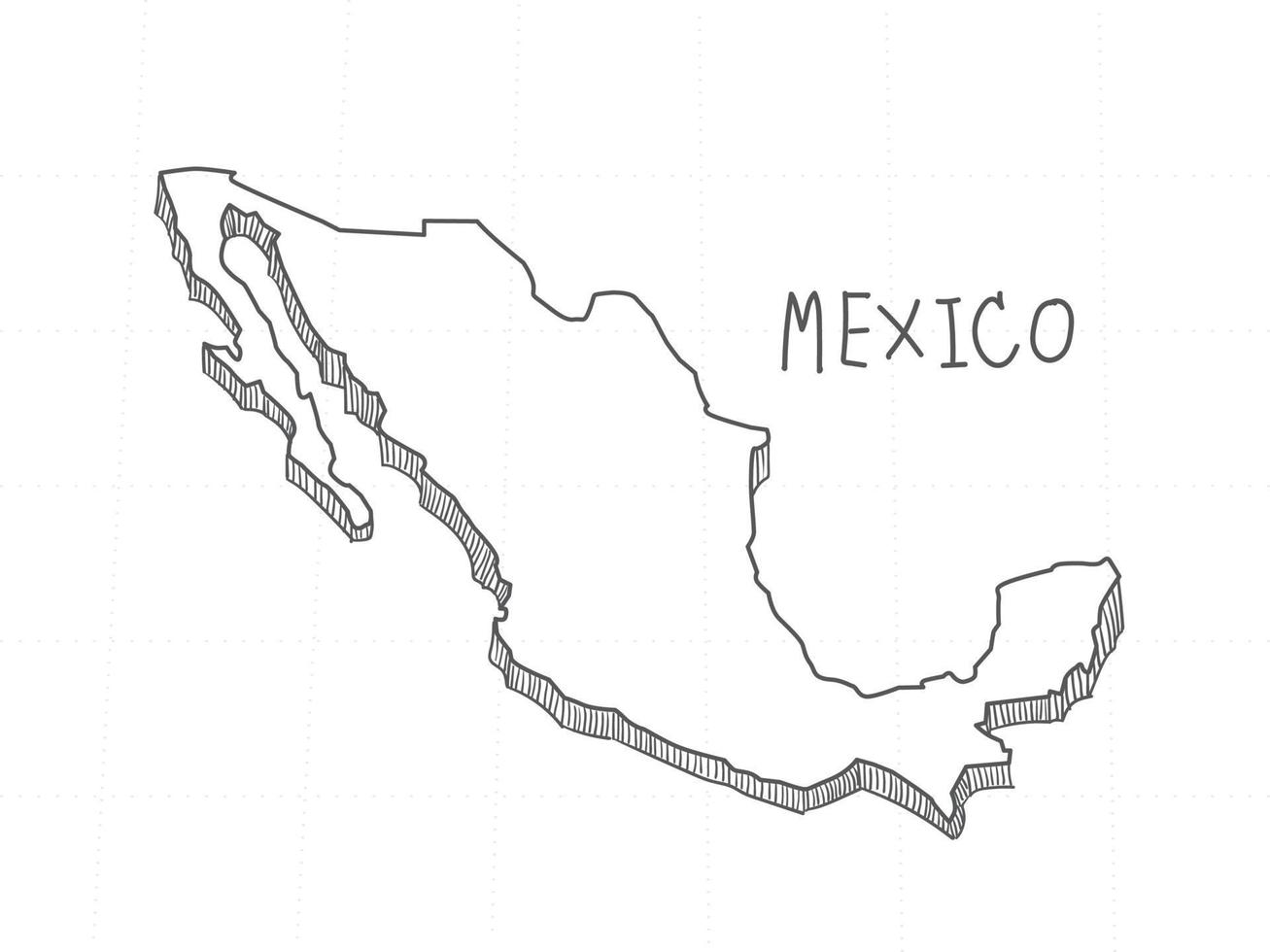 mão desenhada do mapa 3d do México em fundo branco. vetor