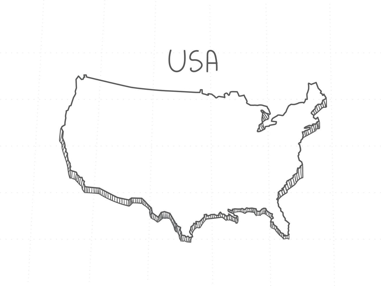 mão desenhada do mapa 3d dos eua em fundo branco. vetor
