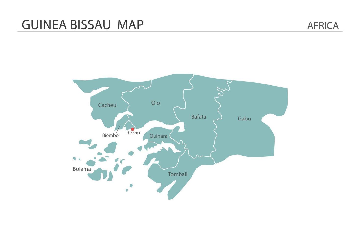 ilustração em vetor mapa guiné-bissau sobre fundo branco. mapa tem todas as províncias e marca a capital da Guiné-Bissau.